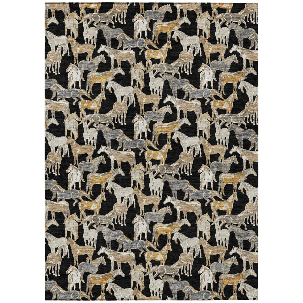 HomeRoots Horse Motif Washable Polyester Area Rug for Indoor Outdoor Patio Living Room or Foyer 5' x 8' 728733