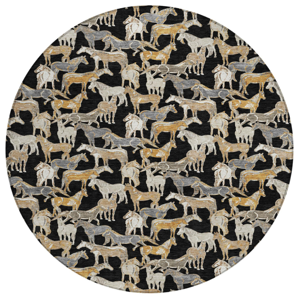 HomeRoots 8 Foot Round Horse Motif Washable Polyester Rug for Indoor Outdoor Patio Use 728734
