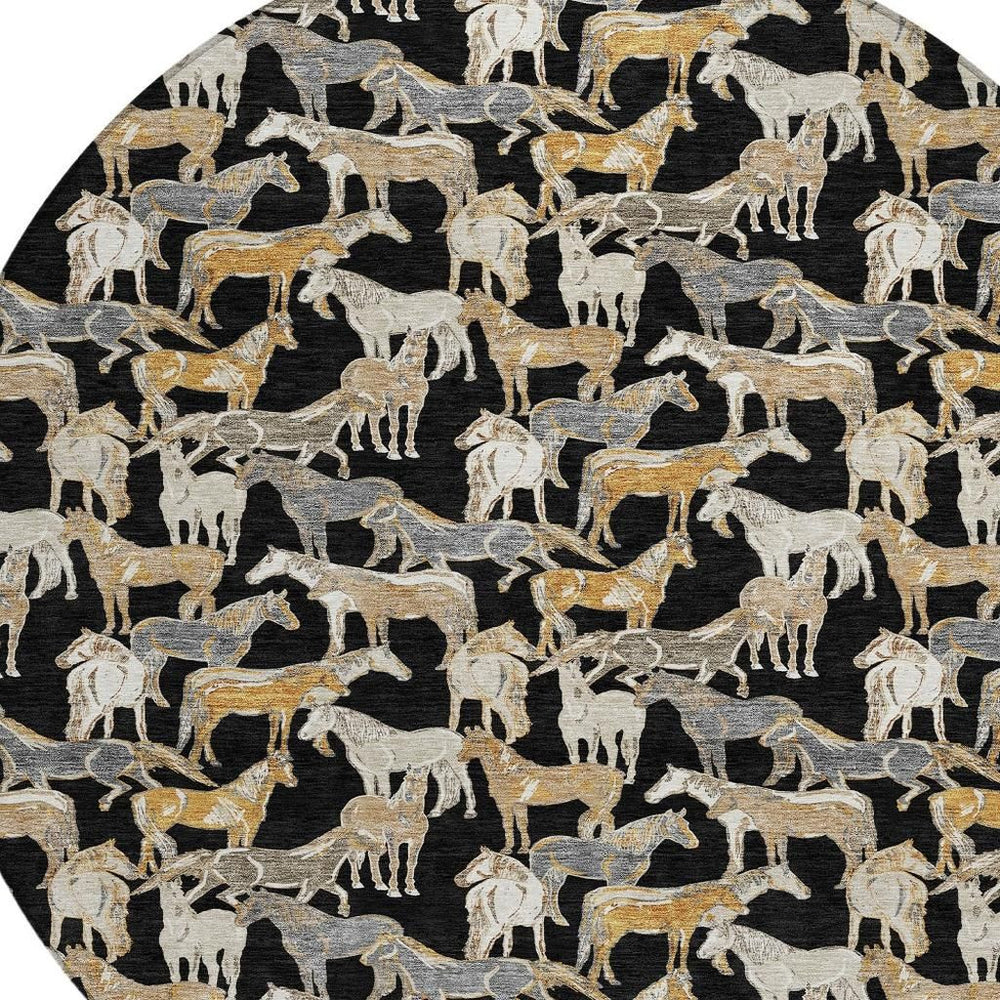HomeRoots 8 Foot Round Horse Motif Washable Polyester Rug for Indoor Outdoor Patio Use 728734
