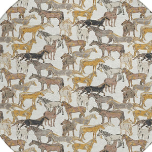 8' Round Equestrian Motif Washable Polyester Rug for Patios Porches and Entryways