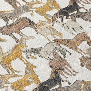 8' Round Equestrian Motif Washable Polyester Rug for Patios Porches and Entryways