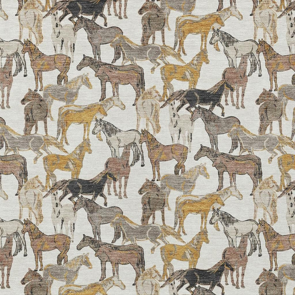 Equestrian Horse Motif Washable Polyester Indoor Outdoor Area Rug for Patio or Living Room