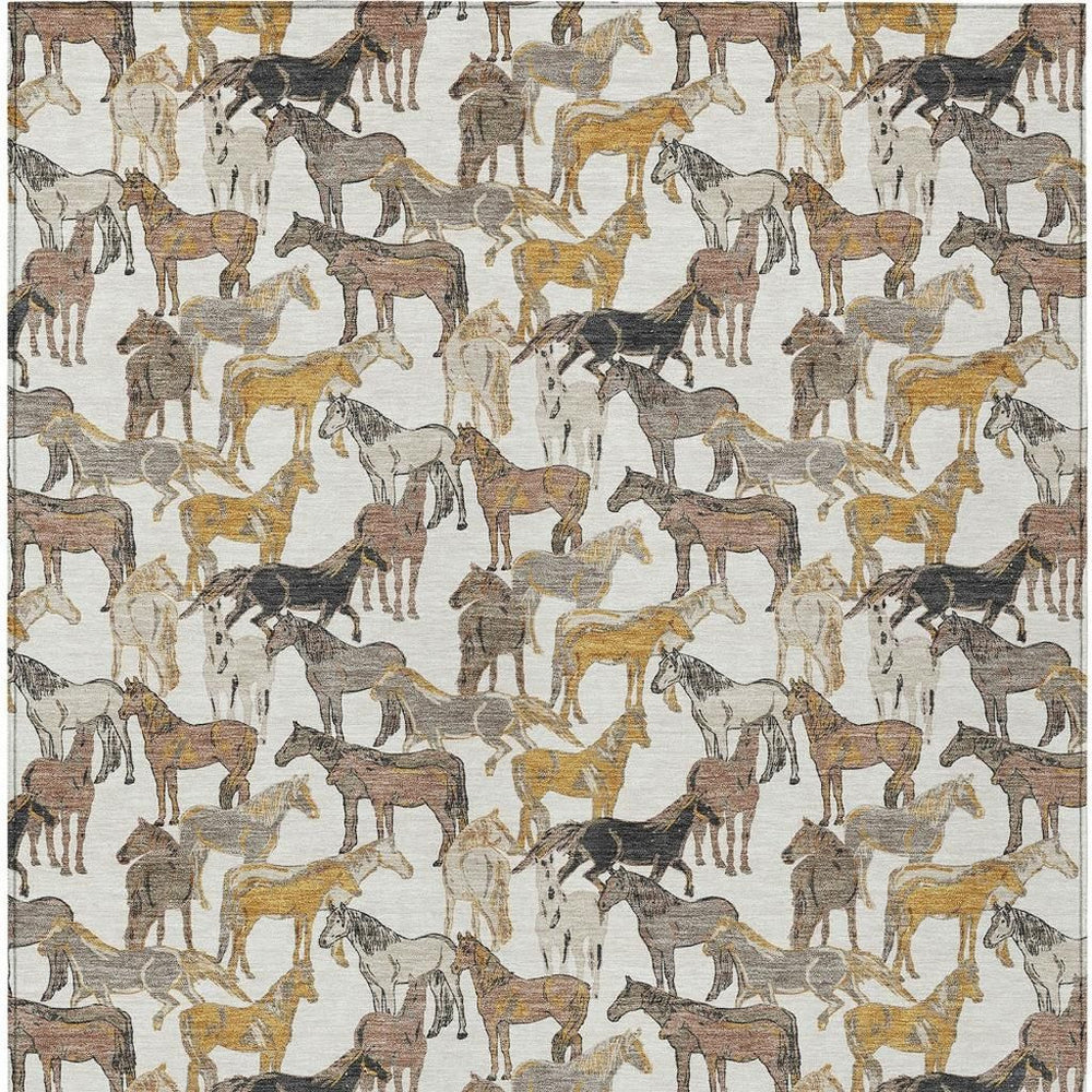 Equestrian Horse Motif Washable Polyester Indoor Outdoor Area Rug for Patio or Living Room