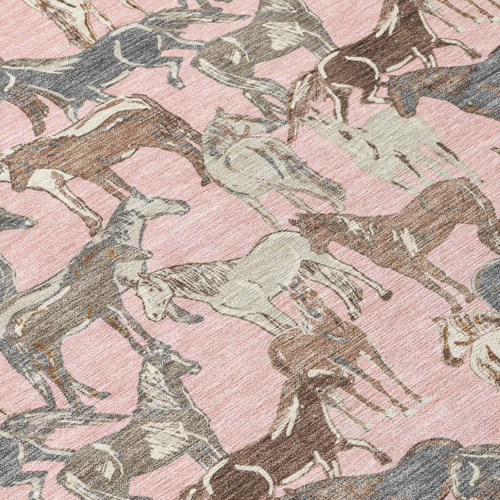 8 Foot Round Horse Motif Washable Polyester Rug for Indoor Outdoor Patios