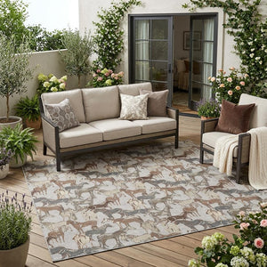 Equestrian Horse Motif Polyester Area Rug Machine Washable for Indoor Outdoor Living Spaces
