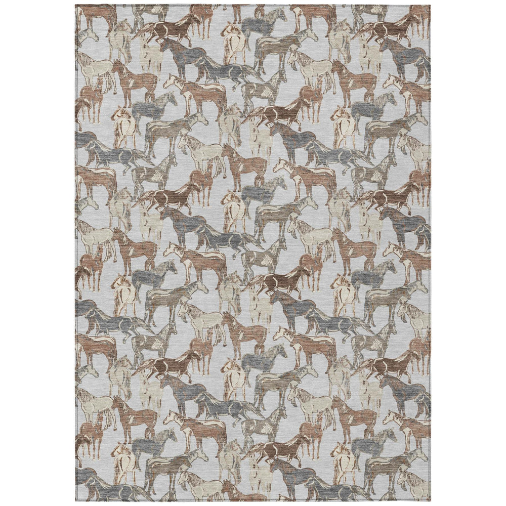 HomeRoots Equestrian Horse Motif Polyester Area Rug Machine Washable for Indoor Outdoor Living Spaces 5' x 8' 728763