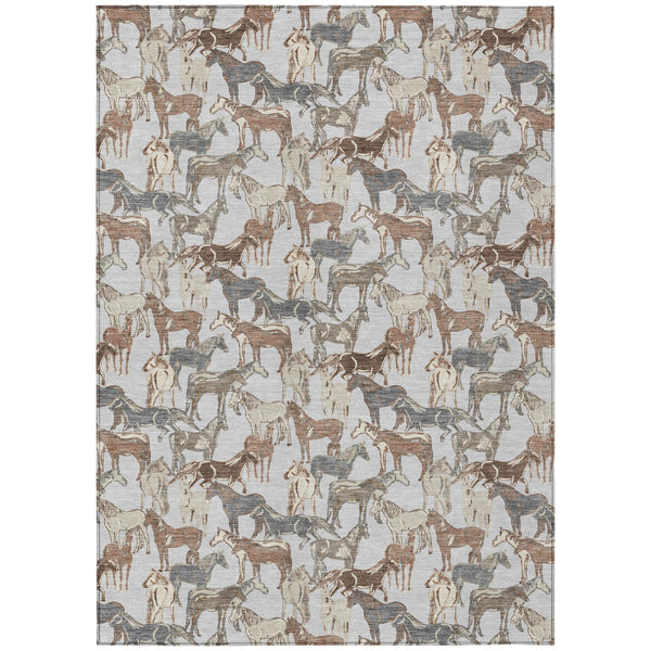 HomeRoots Equestrian Horse Motif Polyester Area Rug Machine Washable for Indoor Outdoor Living Spaces 5' x 8' 728763