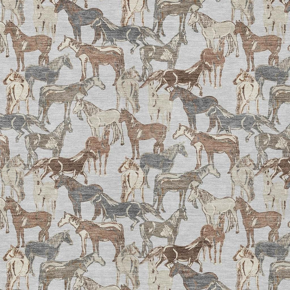 HomeRoots Equestrian Horse Motif Polyester Area Rug Machine Washable for Indoor Outdoor Living Spaces 5' x 8' 728763