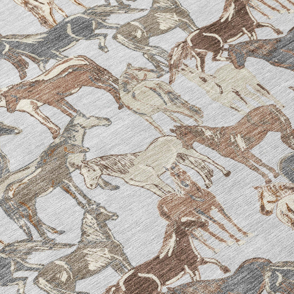 Equestrian Horse Motif Polyester Area Rug Machine Washable for Indoor Outdoor Living Spaces