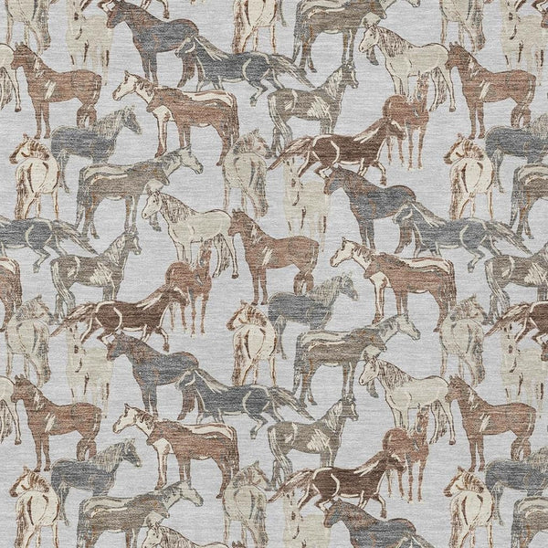 Equestrian Horse Motif Polyester Area Rug Machine Washable for Indoor Outdoor Living Spaces