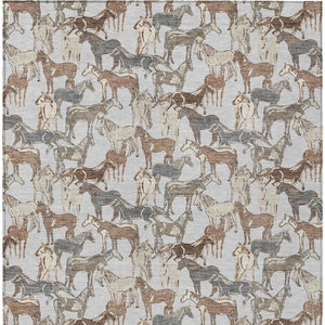 Equestrian Horse Motif Polyester Area Rug Machine Washable for Indoor Outdoor Living Spaces