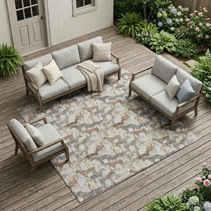 Equestrian Horse Motif Polyester Area Rug Machine Washable for Indoor Outdoor Living Spaces