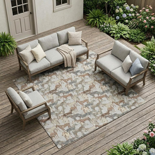 Equestrian Horse Motif Polyester Area Rug Machine Washable for Indoor Outdoor Living Spaces
