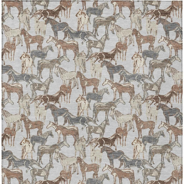 Equestrian Horse Motif Polyester Area Rug Machine Washable for Indoor Outdoor Living Spaces