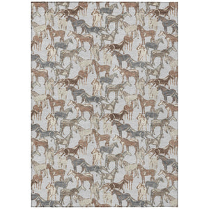 Equestrian Horse Motif Polyester Area Rug Machine Washable for Indoor Outdoor Living Spaces