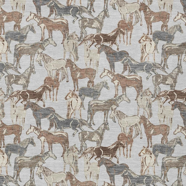 Equestrian Horse Motif Polyester Area Rug Machine Washable for Indoor Outdoor Living Spaces