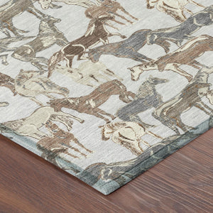 Equestrian Horse Motif Polyester Area Rug Machine Washable for Indoor Outdoor Living Spaces