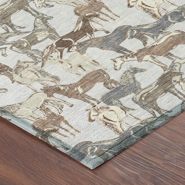 Equestrian Horse Motif Polyester Area Rug Machine Washable for Indoor Outdoor Living Spaces