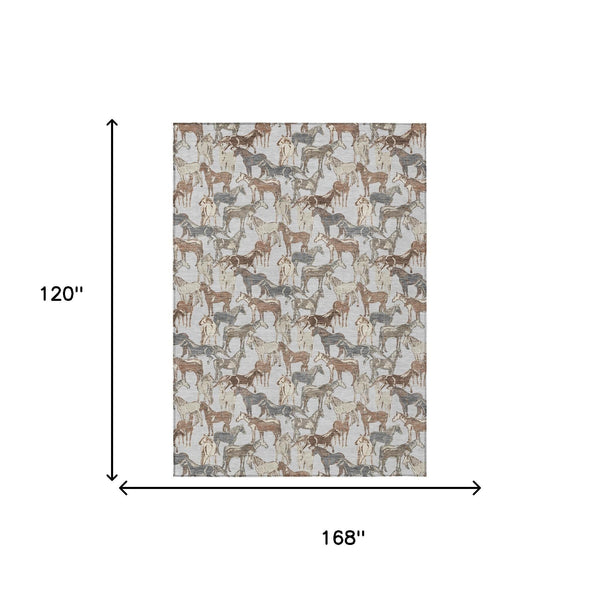 Equestrian Horse Motif Polyester Area Rug Machine Washable for Indoor Outdoor Living Spaces