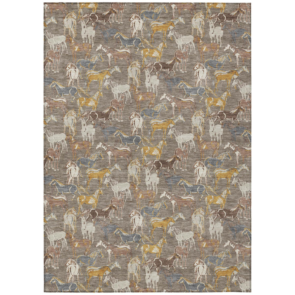 HomeRoots Equestrian Horse Motif Washable Polyester Indoor Outdoor Area Rug Low Pile for Patio Entry 10' x 14' 728773