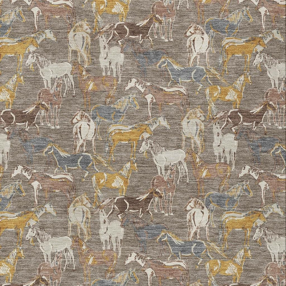HomeRoots Equestrian Horse Motif Washable Polyester Indoor Outdoor Area Rug Low Pile for Patio Entry 10' x 14' 728773