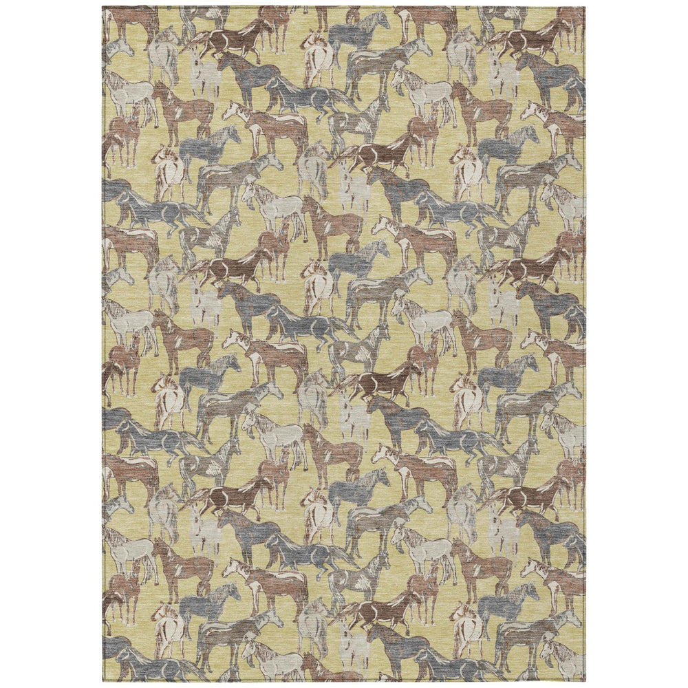 HomeRoots Horse Motif Washable Polyester Area Rug for Farmhouse Indoor Outdoor Patios and Living Rooms 5' x 8' 728775