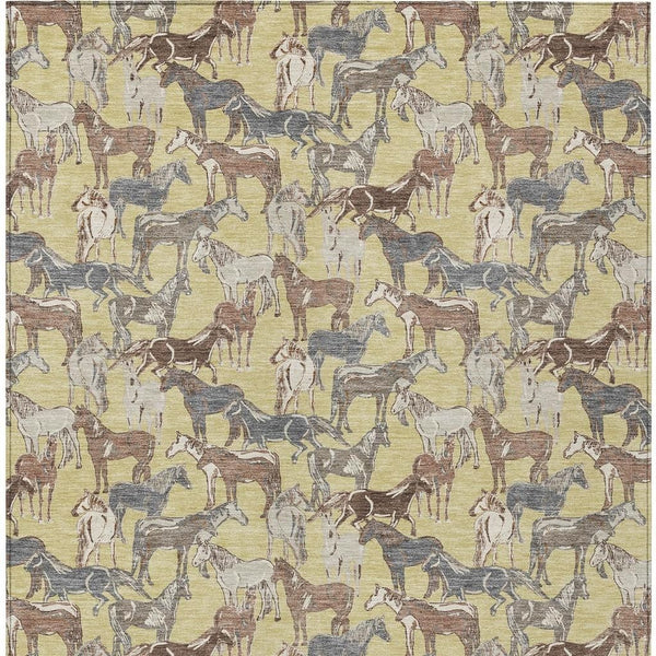 Horse Motif Washable Polyester Area Rug for Farmhouse Indoor Outdoor Patios and Living Rooms