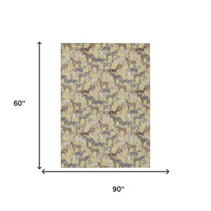 Horse Motif Washable Polyester Area Rug for Farmhouse Indoor Outdoor Patios and Living Rooms