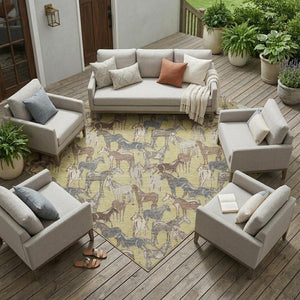 Horse Motif Washable Polyester Area Rug for Farmhouse Indoor Outdoor Patios and Living Rooms