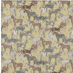 Horse Motif Washable Polyester Area Rug for Farmhouse Indoor Outdoor Patios and Living Rooms