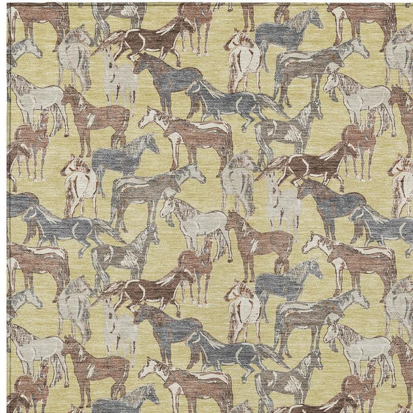 Horse Motif Washable Polyester Area Rug for Farmhouse Indoor Outdoor Patios and Living Rooms