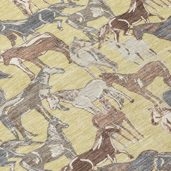 Horse Motif Washable Polyester Area Rug for Farmhouse Indoor Outdoor Patios and Living Rooms