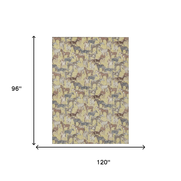 Horse Motif Washable Polyester Area Rug for Farmhouse Indoor Outdoor Patios and Living Rooms