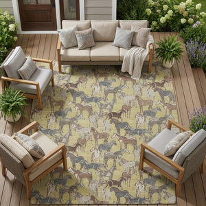 Horse Motif Washable Polyester Area Rug for Farmhouse Indoor Outdoor Patios and Living Rooms