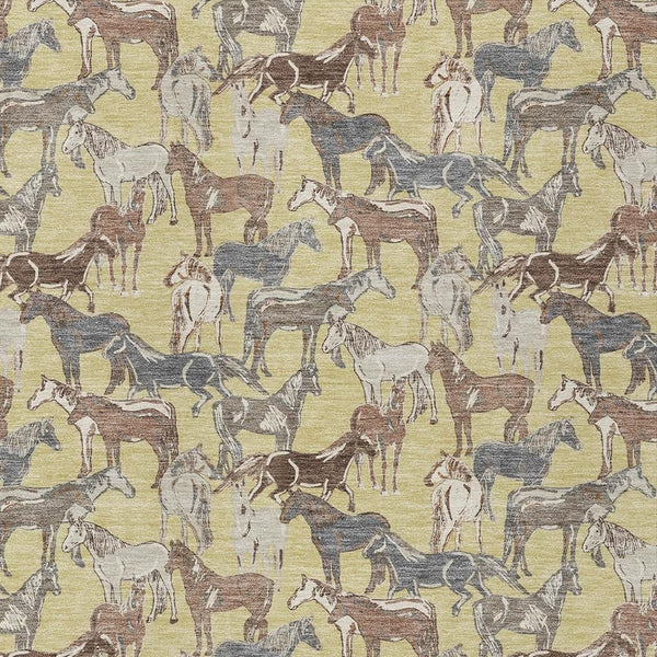 Horse Motif Washable Polyester Area Rug for Farmhouse Indoor Outdoor Patios and Living Rooms