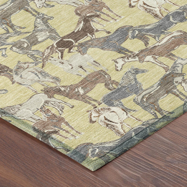 Horse Motif Washable Polyester Area Rug for Farmhouse Indoor Outdoor Patios and Living Rooms