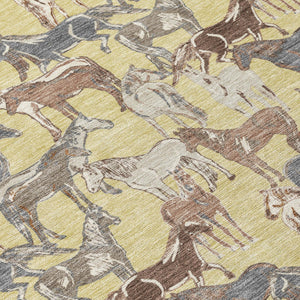 Horse Motif Washable Polyester Area Rug for Farmhouse Indoor Outdoor Patios and Living Rooms