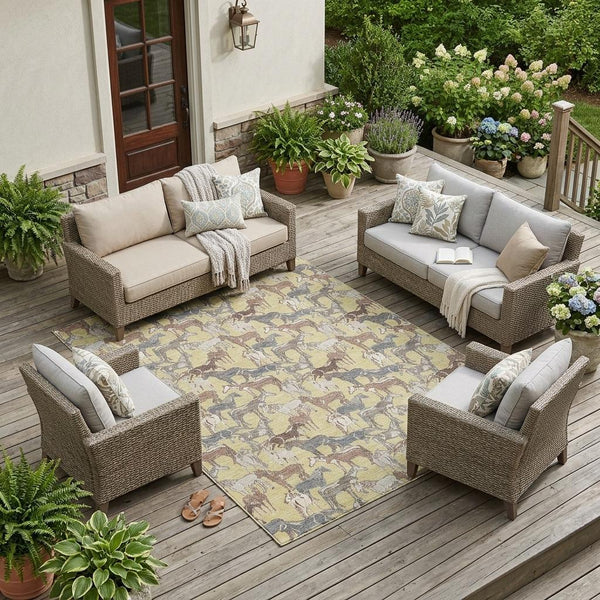Horse Motif Washable Polyester Area Rug for Farmhouse Indoor Outdoor Patios and Living Rooms