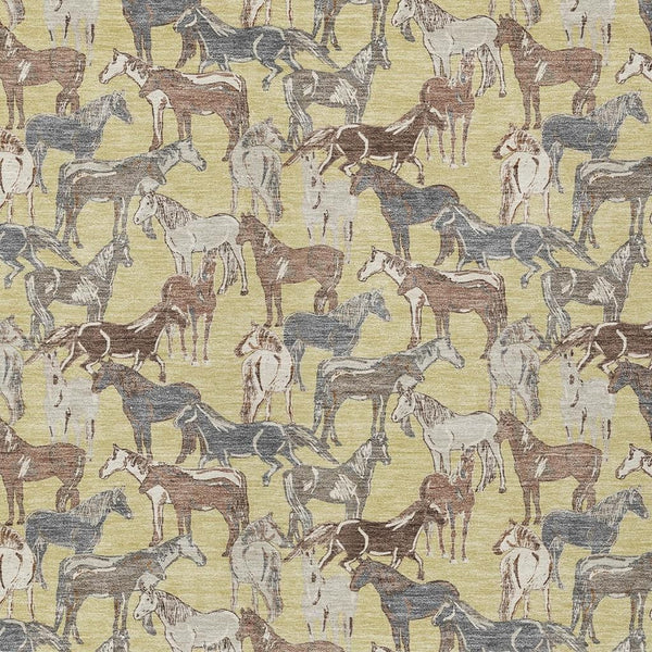 Horse Motif Washable Polyester Area Rug for Farmhouse Indoor Outdoor Patios and Living Rooms