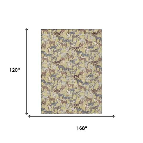 Horse Motif Washable Polyester Area Rug for Farmhouse Indoor Outdoor Patios and Living Rooms