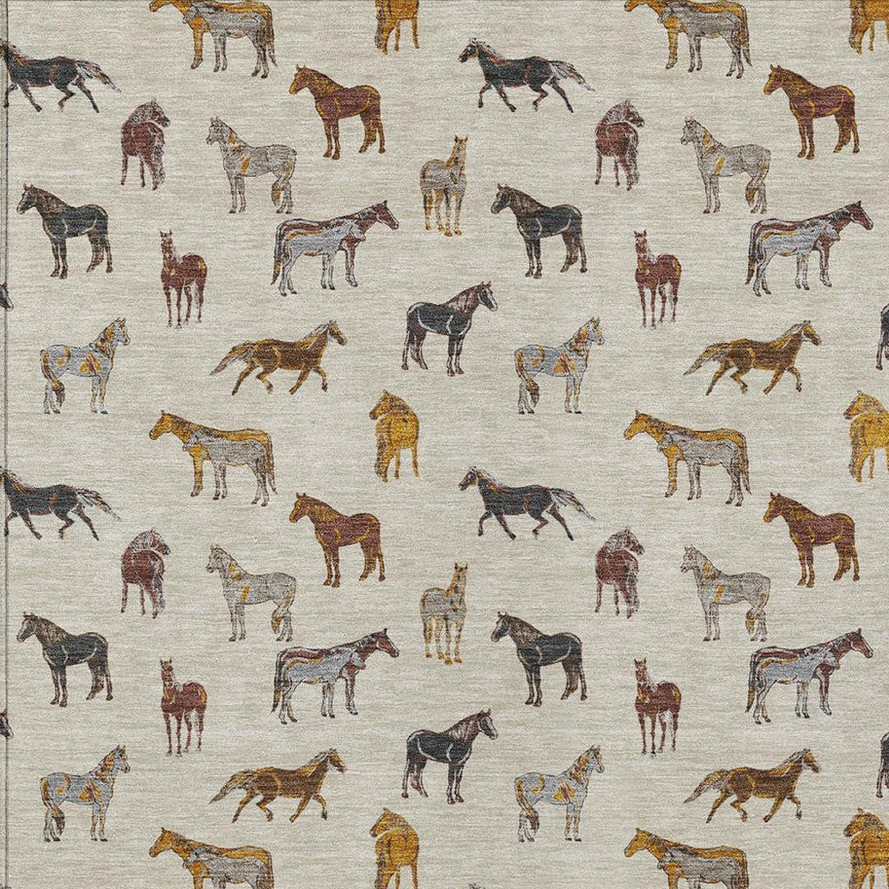 Horse Motif Washable Polyester Indoor Outdoor Area Rug for Patio Entryway or Living Room