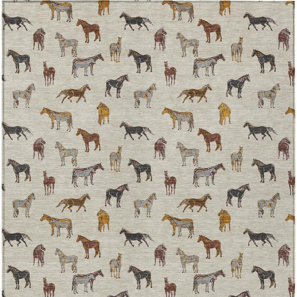 Horse Motif Washable Polyester Indoor Outdoor Area Rug for Patio Entryway or Living Room