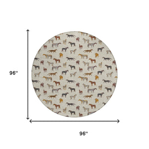 8 Foot Round Horse Motif Washable Polyester Area Rug for Indoor Outdoor Use
