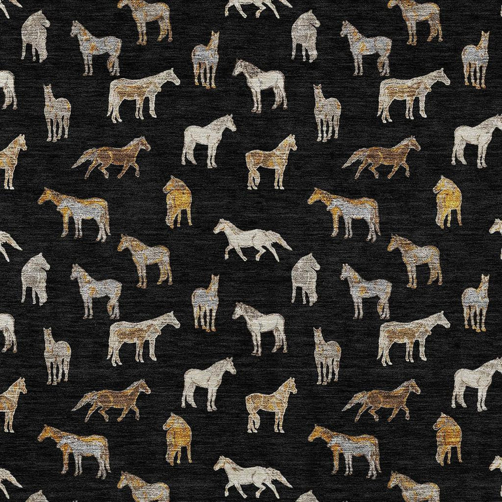 5x8 Horse Motif Washable Polyester Area Rug for Farmhouse Patio or Living Room