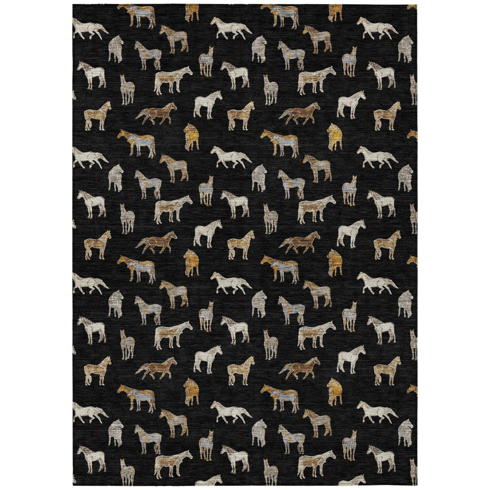 HomeRoots 9x12 Horse Motif Washable Polyester Area Rug for Indoor Outdoor Living Spaces 728790