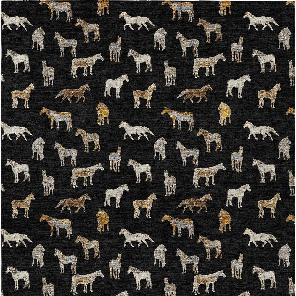 HomeRoots 9x12 Horse Motif Washable Polyester Area Rug for Indoor Outdoor Living Spaces 728790