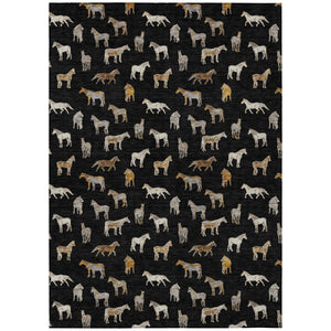 HomeRoots 10 X 14 Horse Motif Washable Polyester Area Rug for Patio Farmhouse Indoor Use 728791