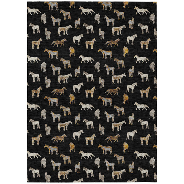 HomeRoots 10 X 14 Horse Motif Washable Polyester Area Rug for Patio Farmhouse Indoor Use 728791