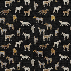 10 X 14 Horse Motif Washable Polyester Area Rug for Patio Farmhouse Indoor Use