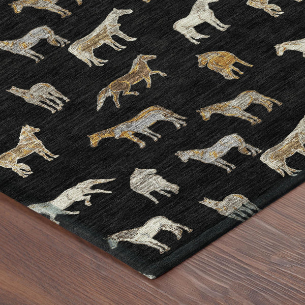 10 X 14 Horse Motif Washable Polyester Area Rug for Patio Farmhouse Indoor Use